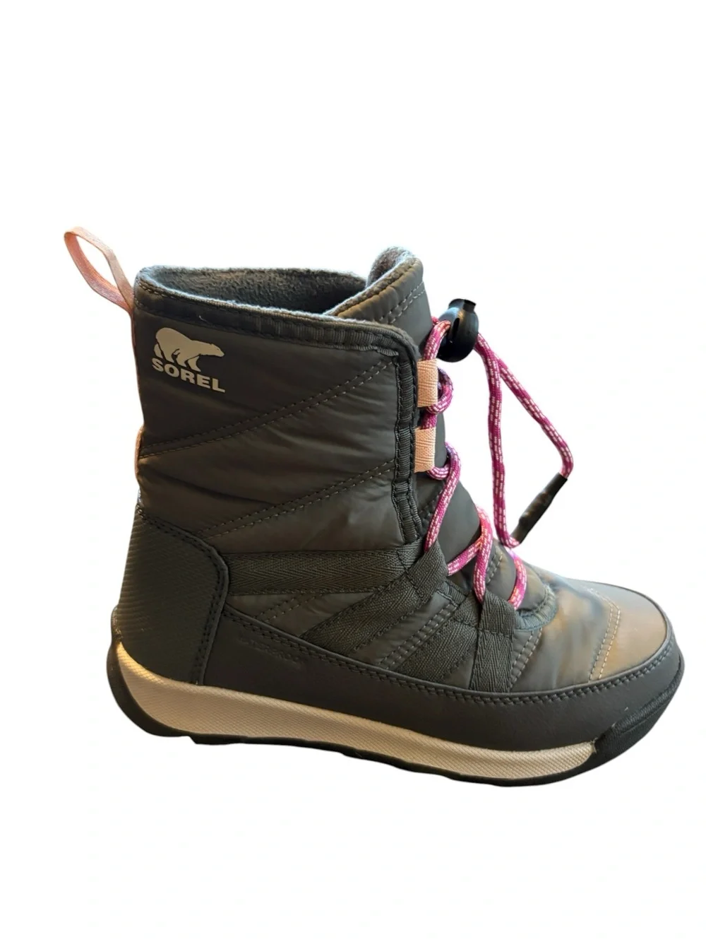 Sorel Grey Youths Snow Boots with Pink Laces